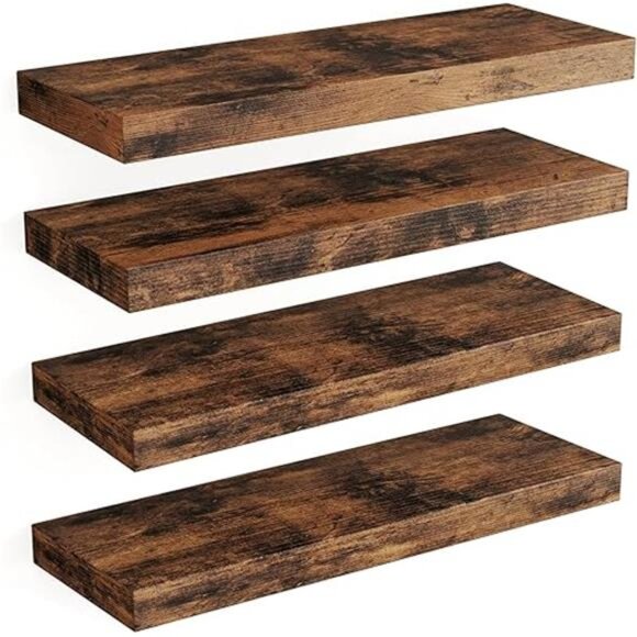 15.8in Floating Shelves, Rustic Wood Finish Wall Shelves Set of 4 - Picture 8 of 8